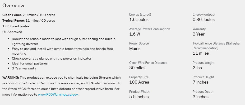 GALLAGHER M160 FENCE CHARGER