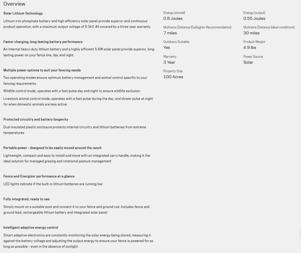GALLAGHER S80 SOLAR FENCE CHARGER
