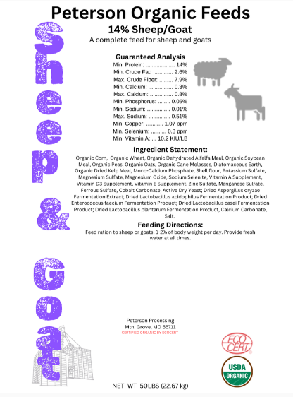PETERSON ORGANIC 14% SHEEP & GOAT FEED