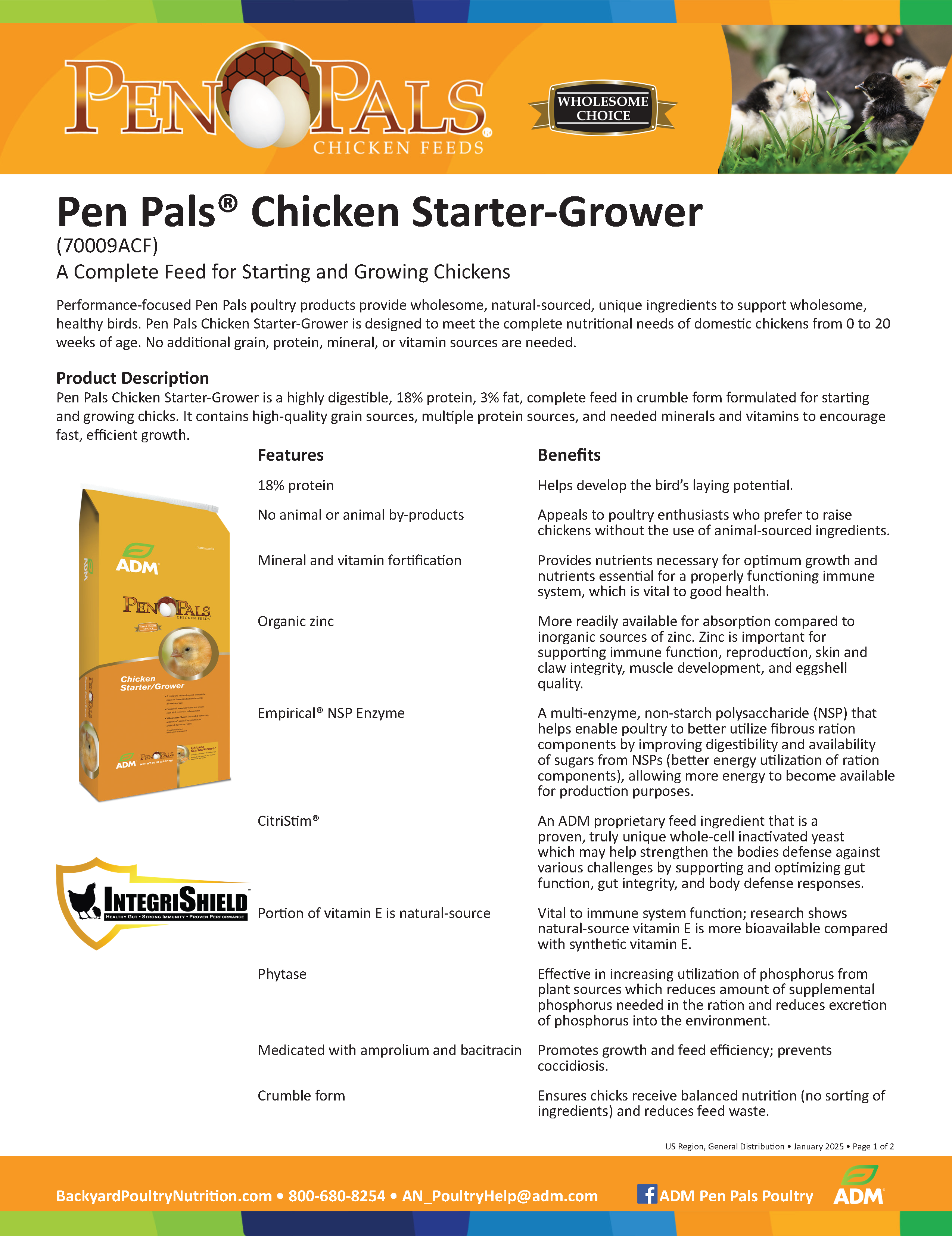 ADM PEN PALS CHICK STARTER/GROWER 50# - UNMEDICATED
