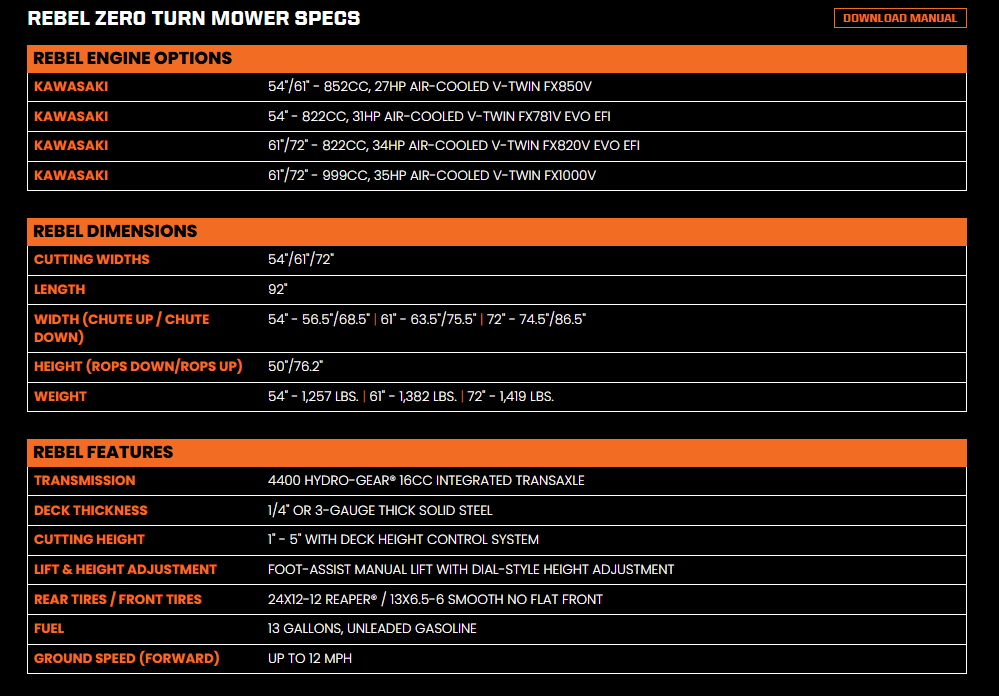 BAD BOY 61\" REBEL - KAWASAKI ENGINE