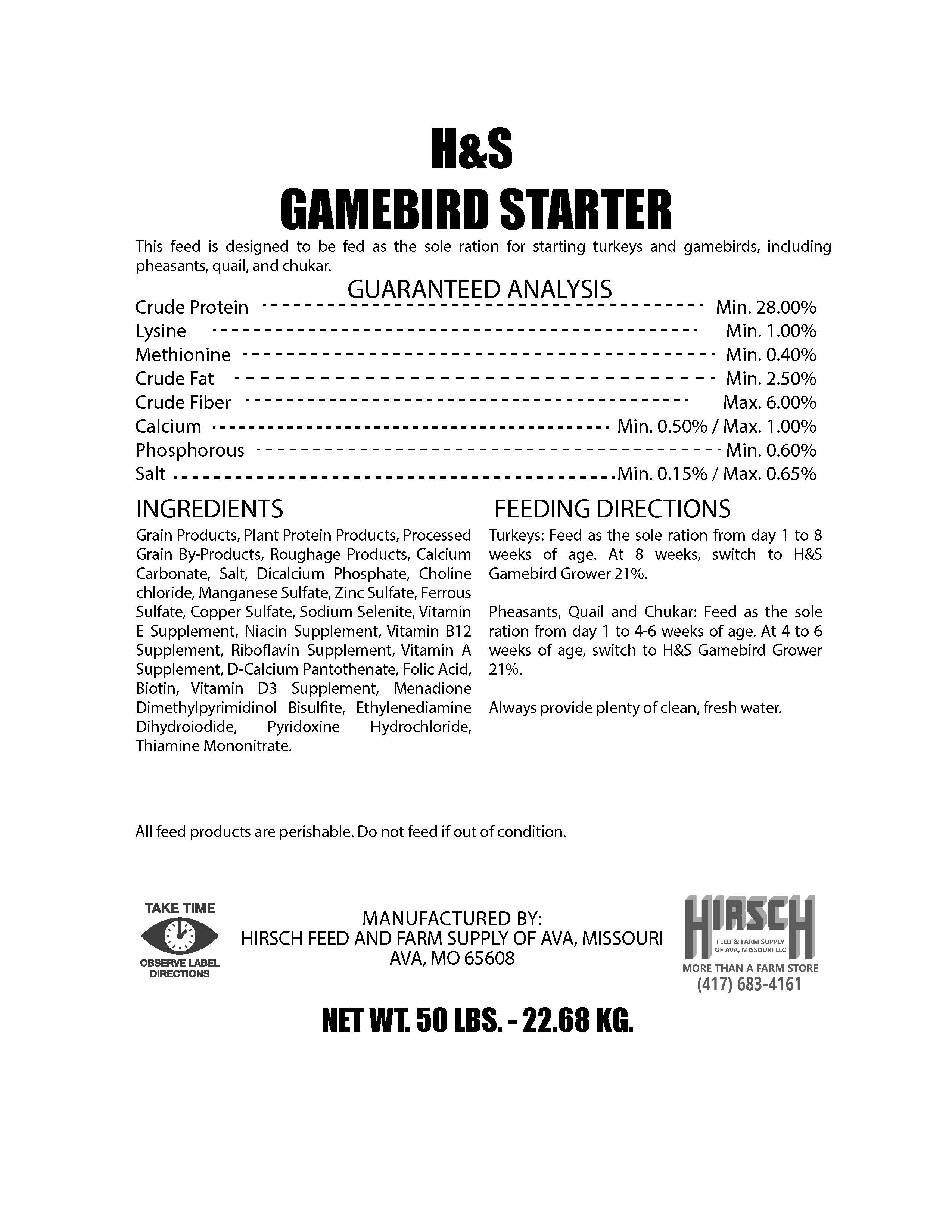 H & S GAME BIRD STARTER