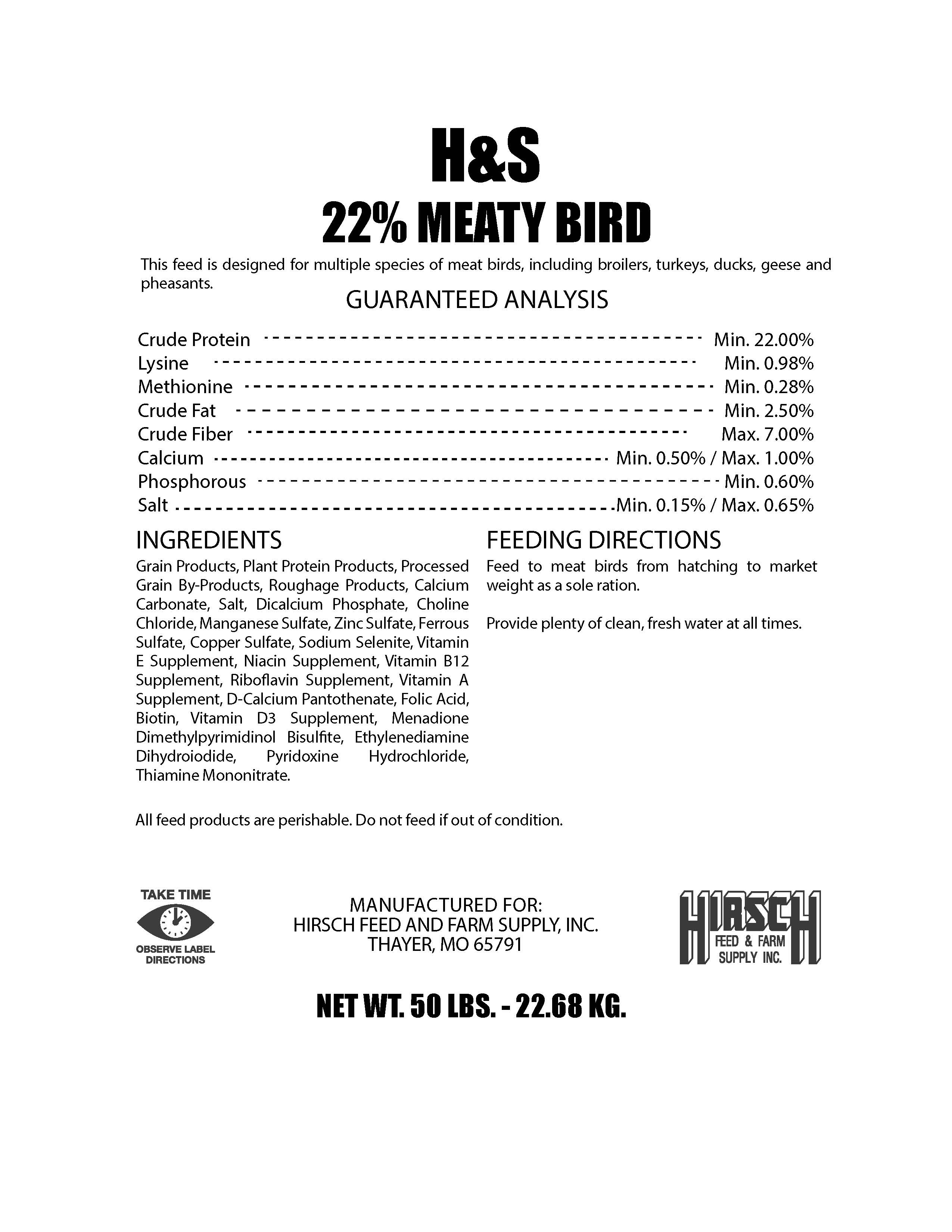 H & S MEATY BIRD 50LB