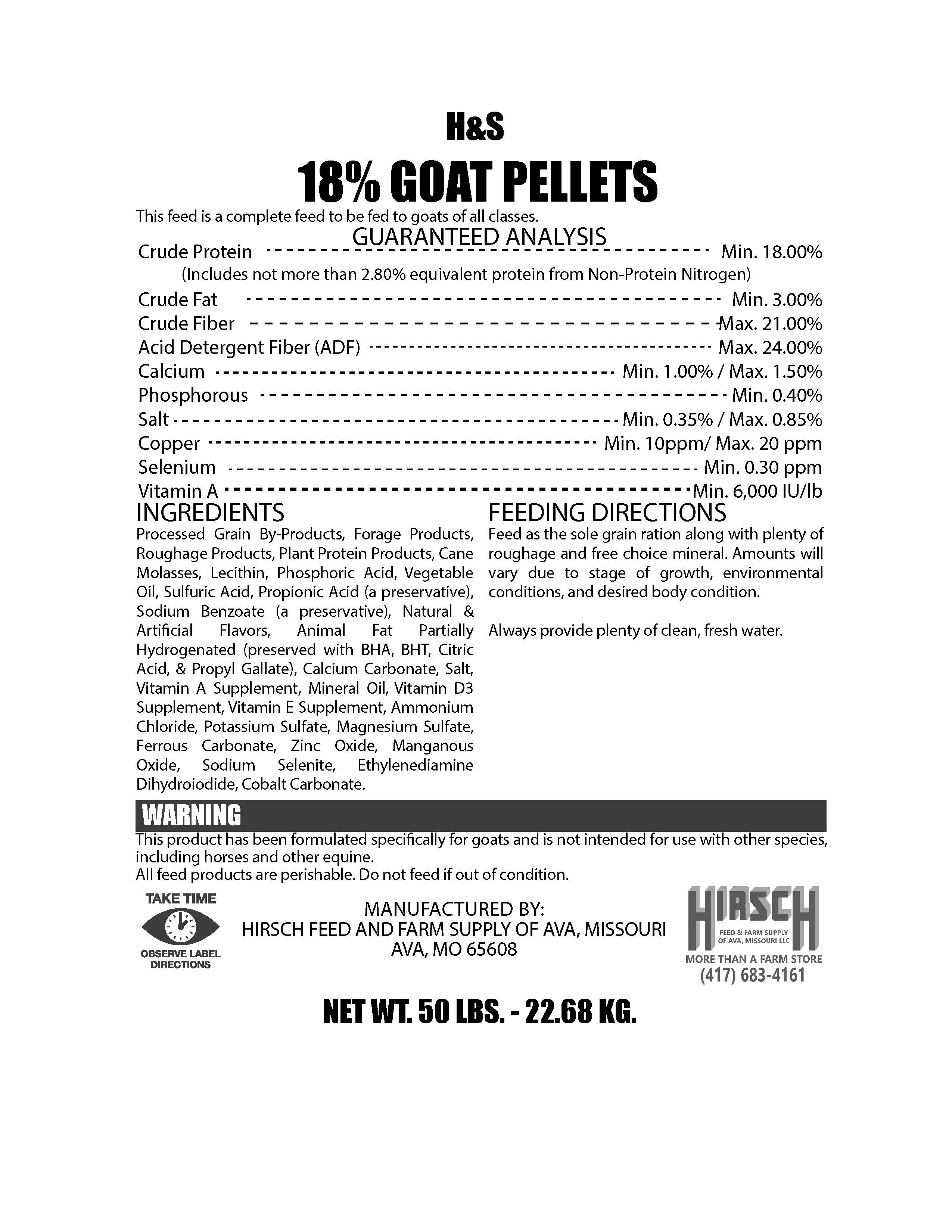 H & S GOAT RATION PELLETS 18%