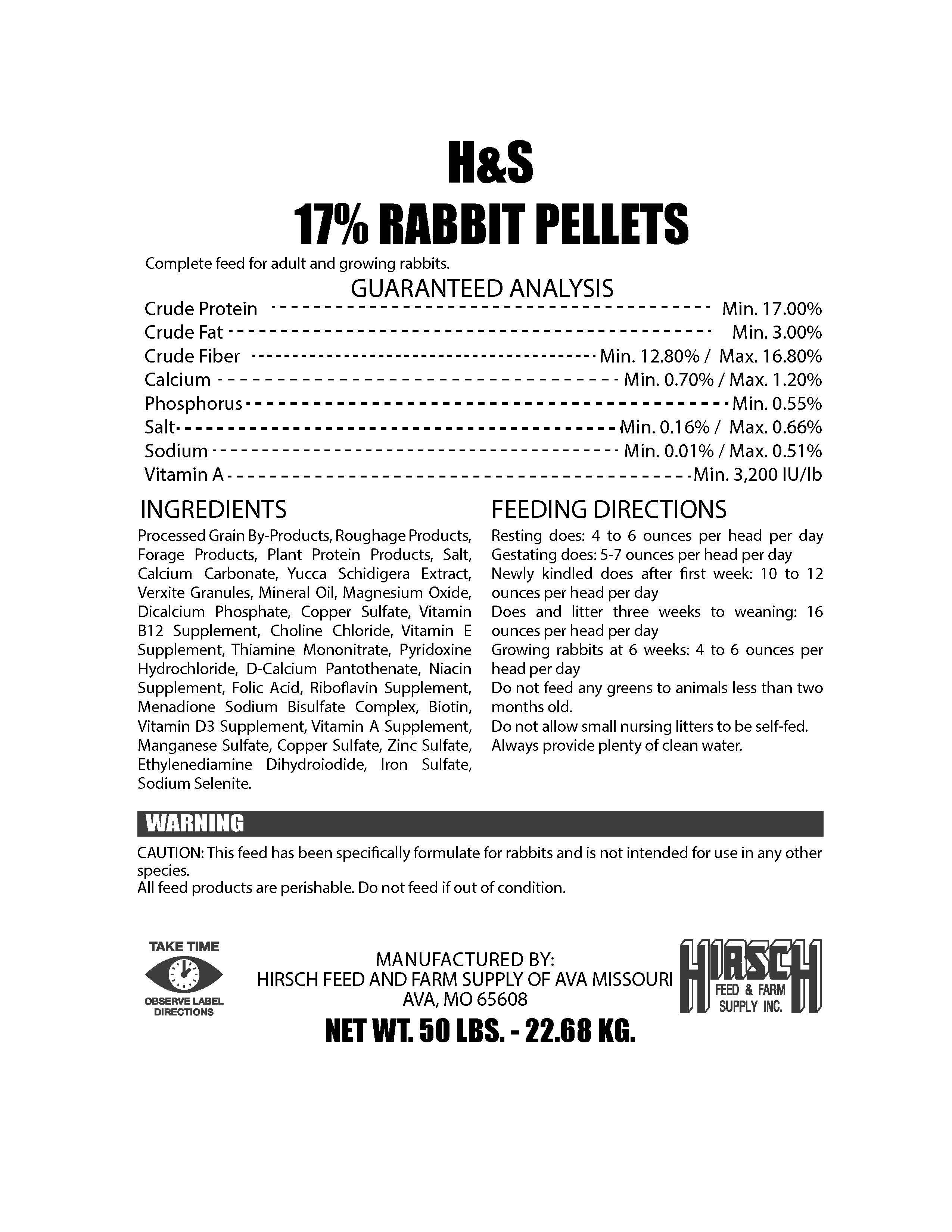 H & S  RABBIT FEED 17%