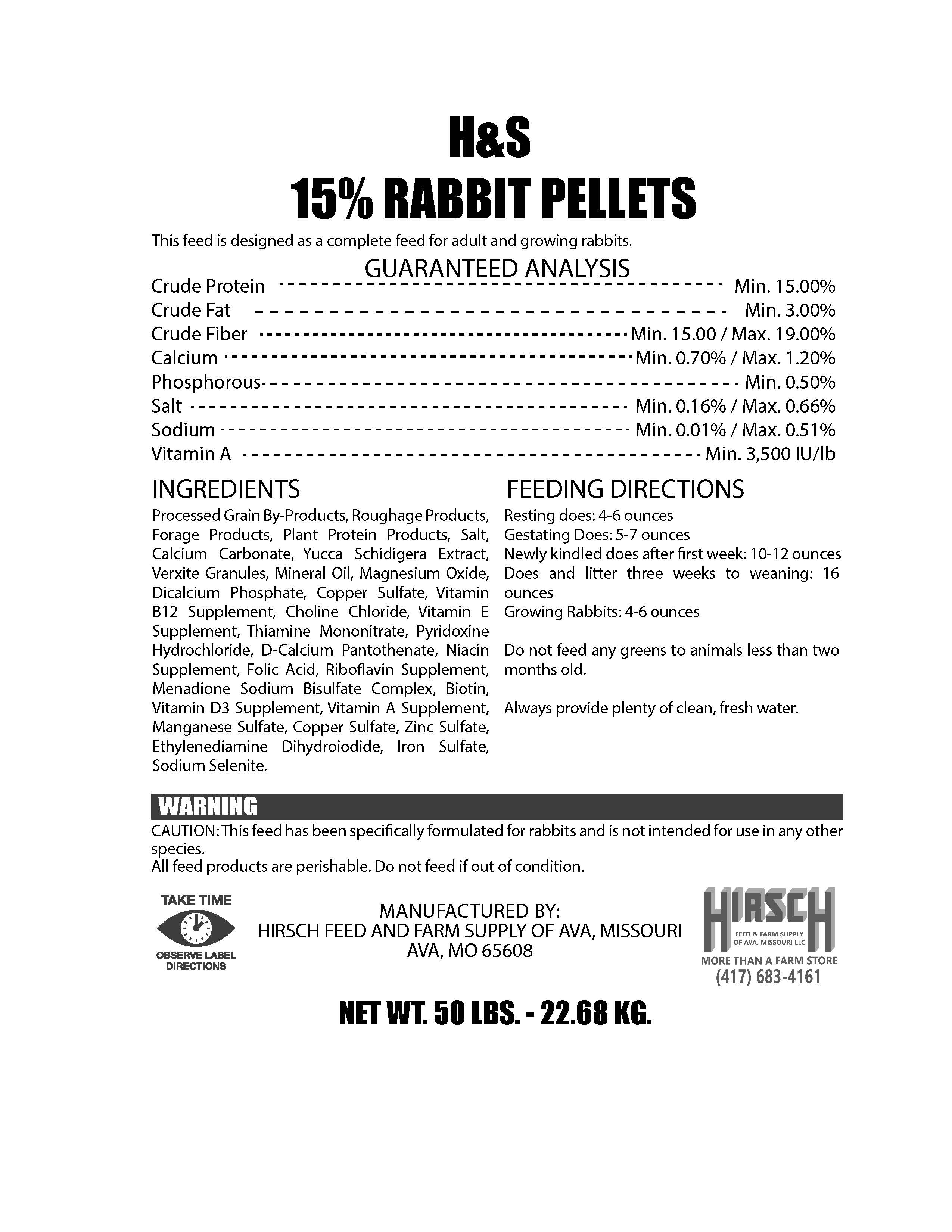 H & S  RABBIT FEED (SPECIAL 15%)