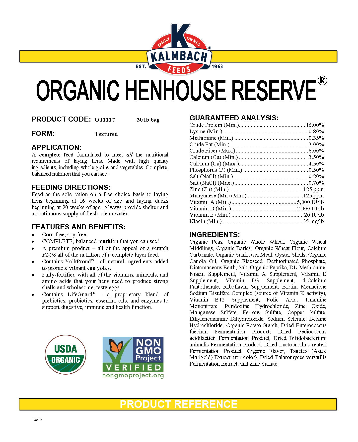HENHOUSE RESERVE ORGANIC NON-GMO CHICKEN FEED - 30#