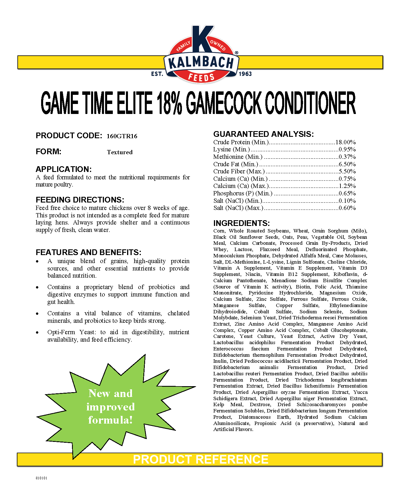 GAME TIME ELITE 18% GAMECOCK CONDITIONER - 50#