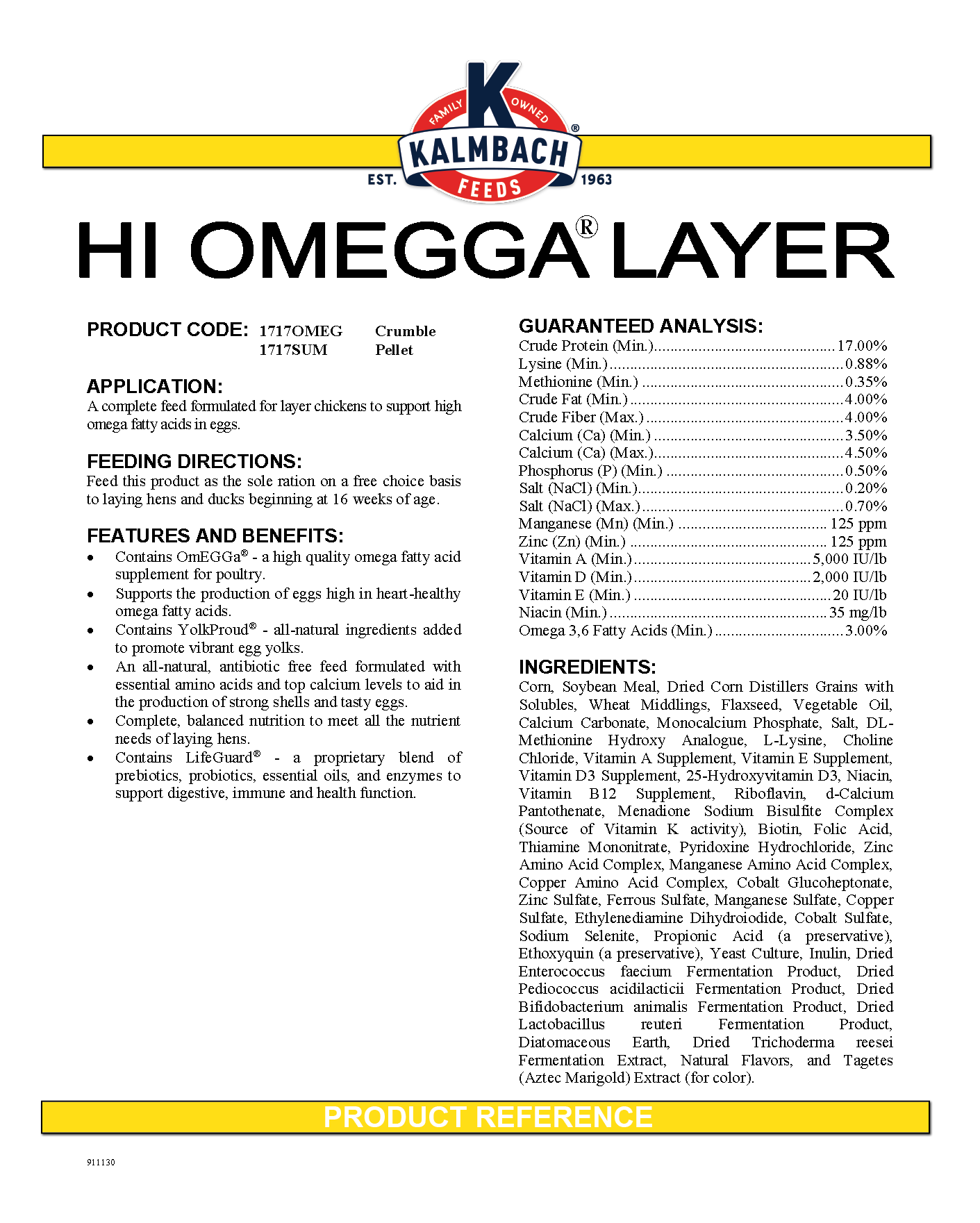 KALMBACH HI OMEGGA 17%  LAYER CRUMBLE - 50#
