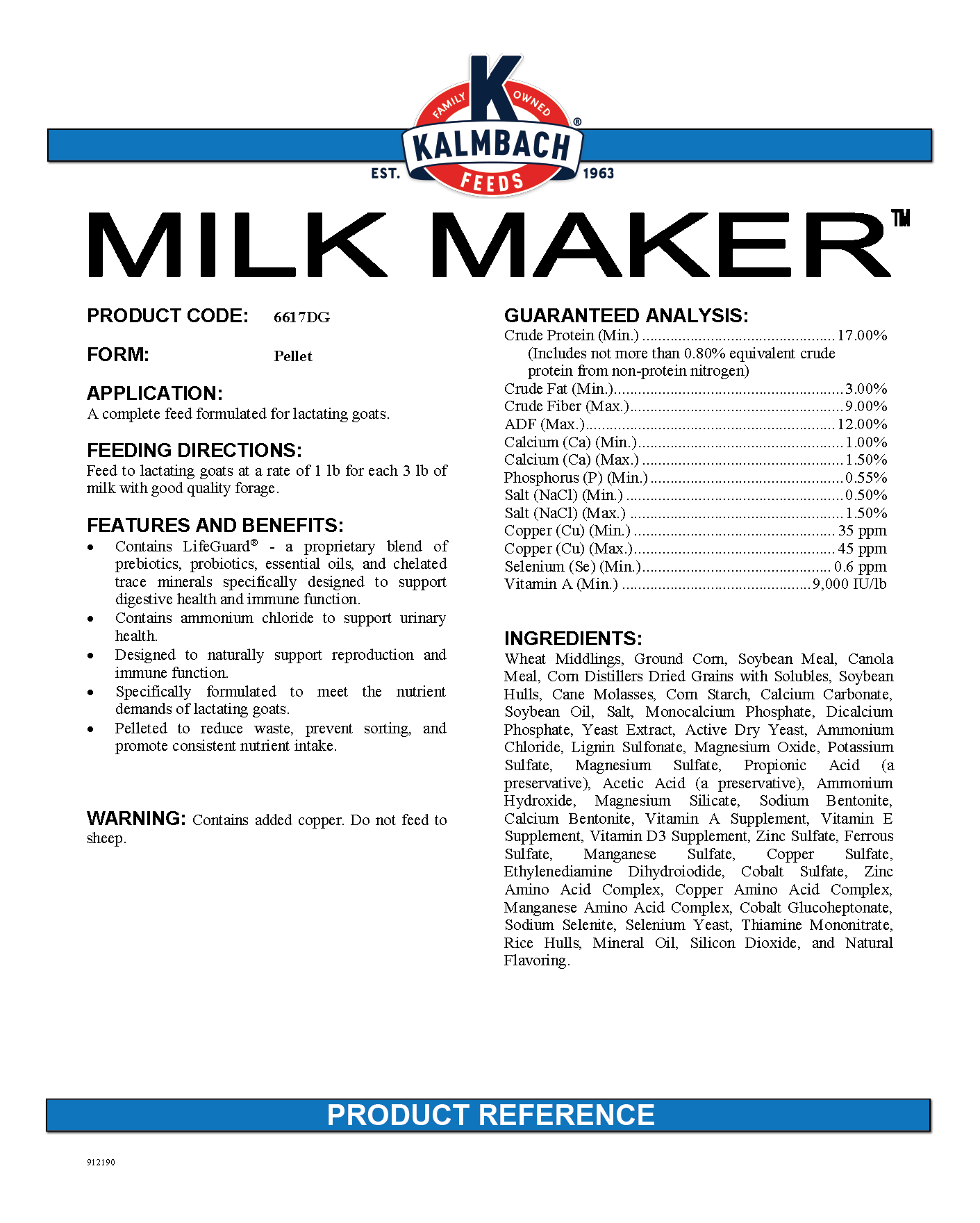 KALMBACH MILK MAKER LACTATING GOAT FEED - 50#