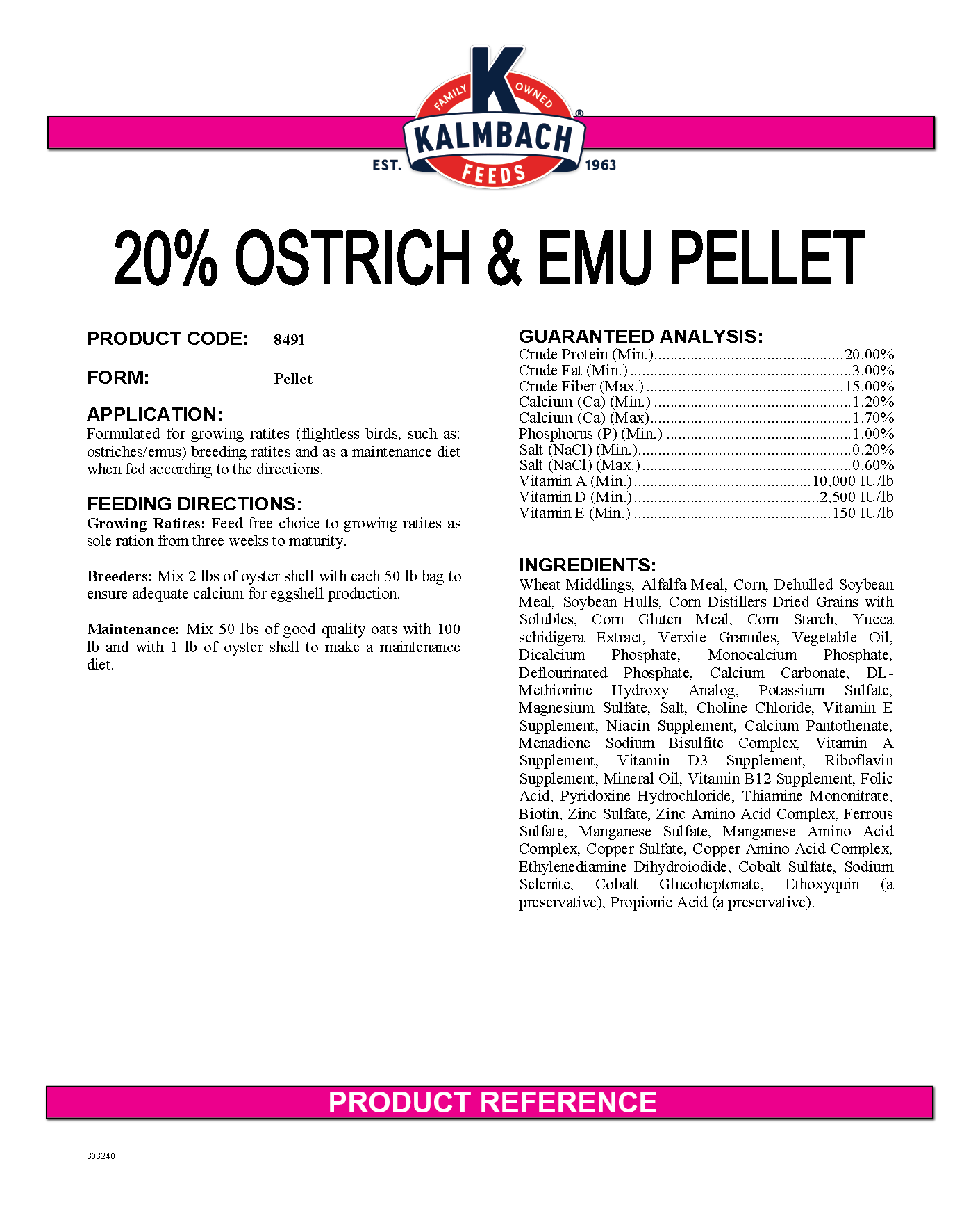 KALMBACH 20% OSTRICH AND EMU PELLET - 50#