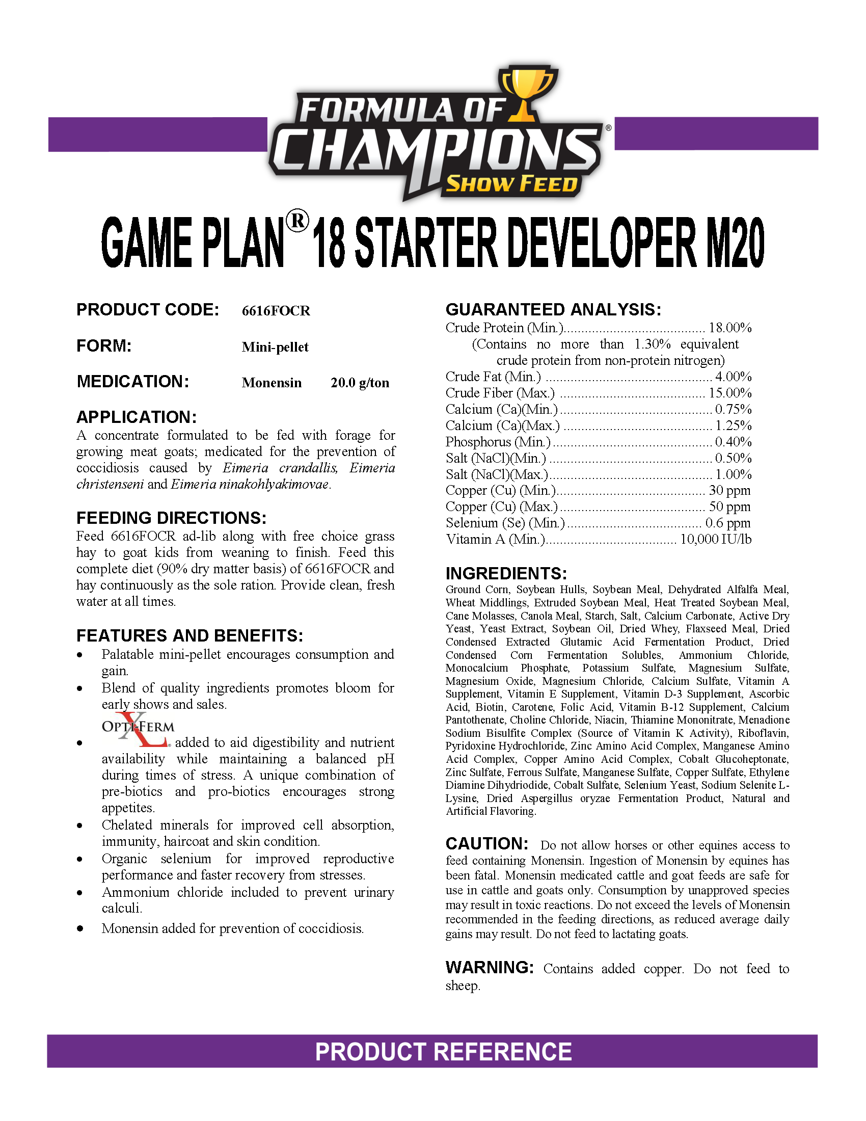 FORMULA OF CHAMPIONS GAME PLAN 18 STARTER/DEVELOPER M20 - 50#