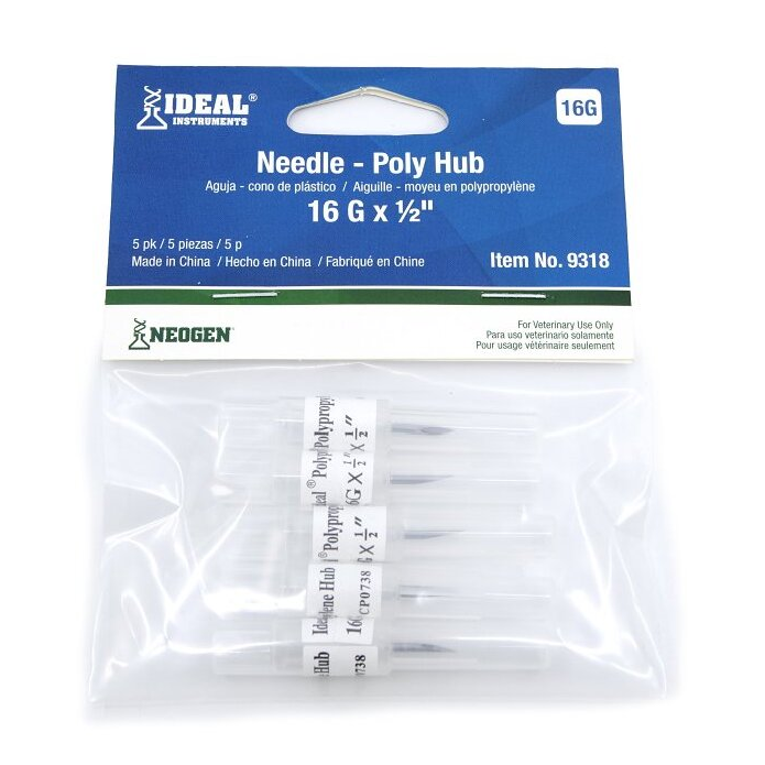 IDEAL 16G X 1/2" POLY HUB NEEDLE 5PK