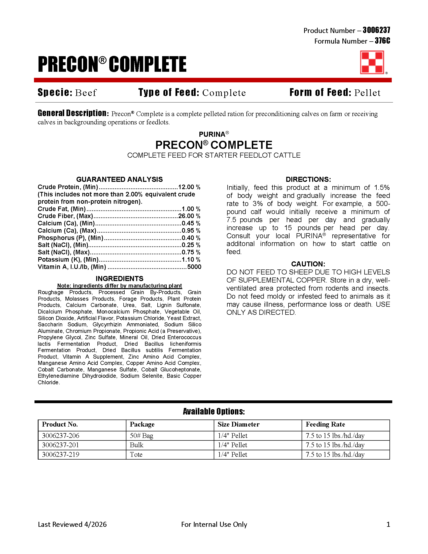 PURINA PRECON COMPLETE PELLET - 50#