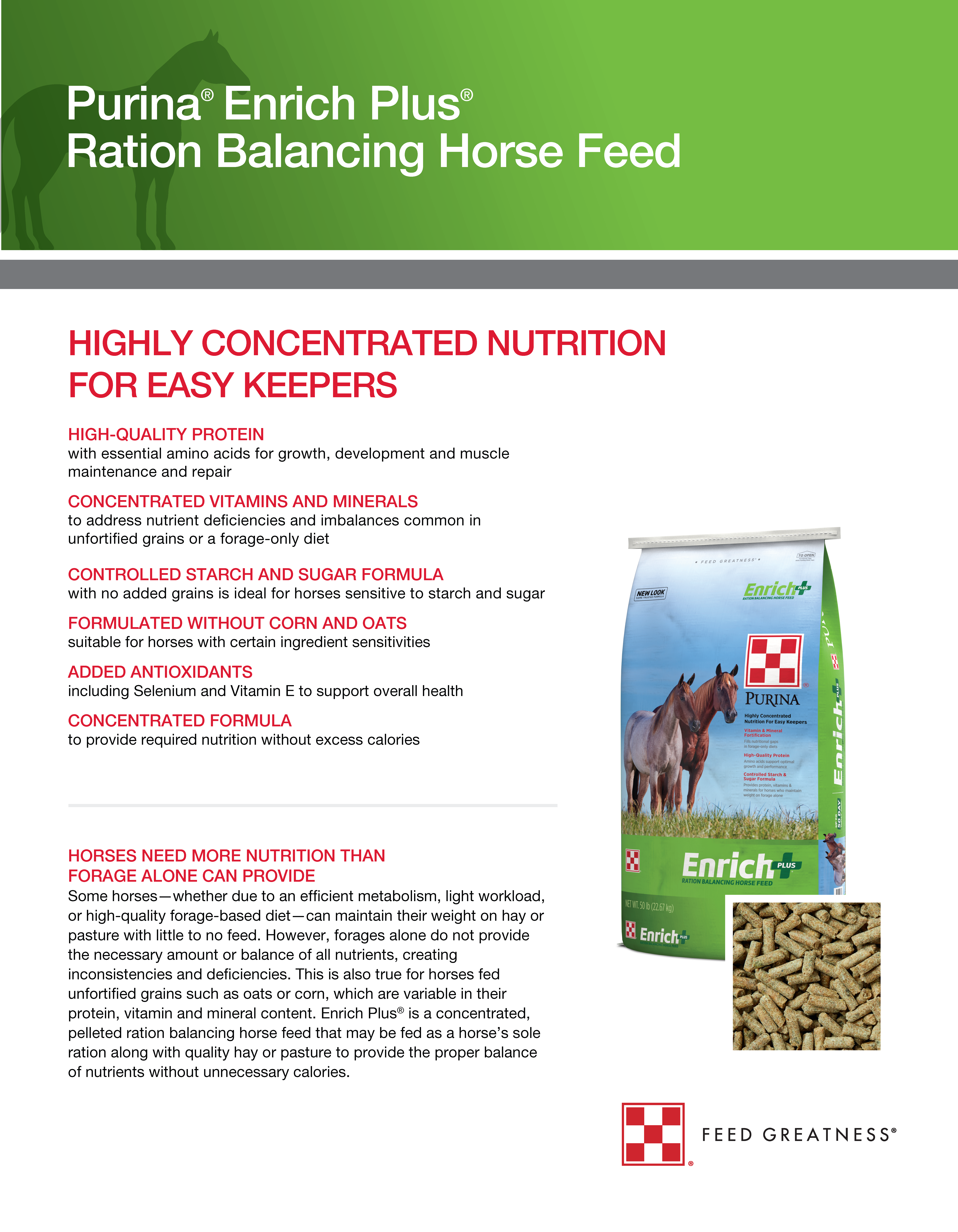 PURINA ENRICH PLUS EQUINE PELLET - 50#