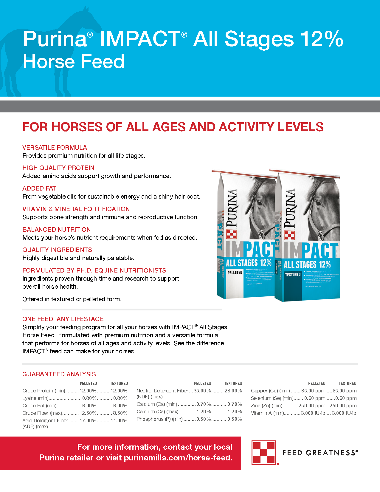 PURINA IMPACT ALL STAGES 12% TEXTURED FEED - 50#