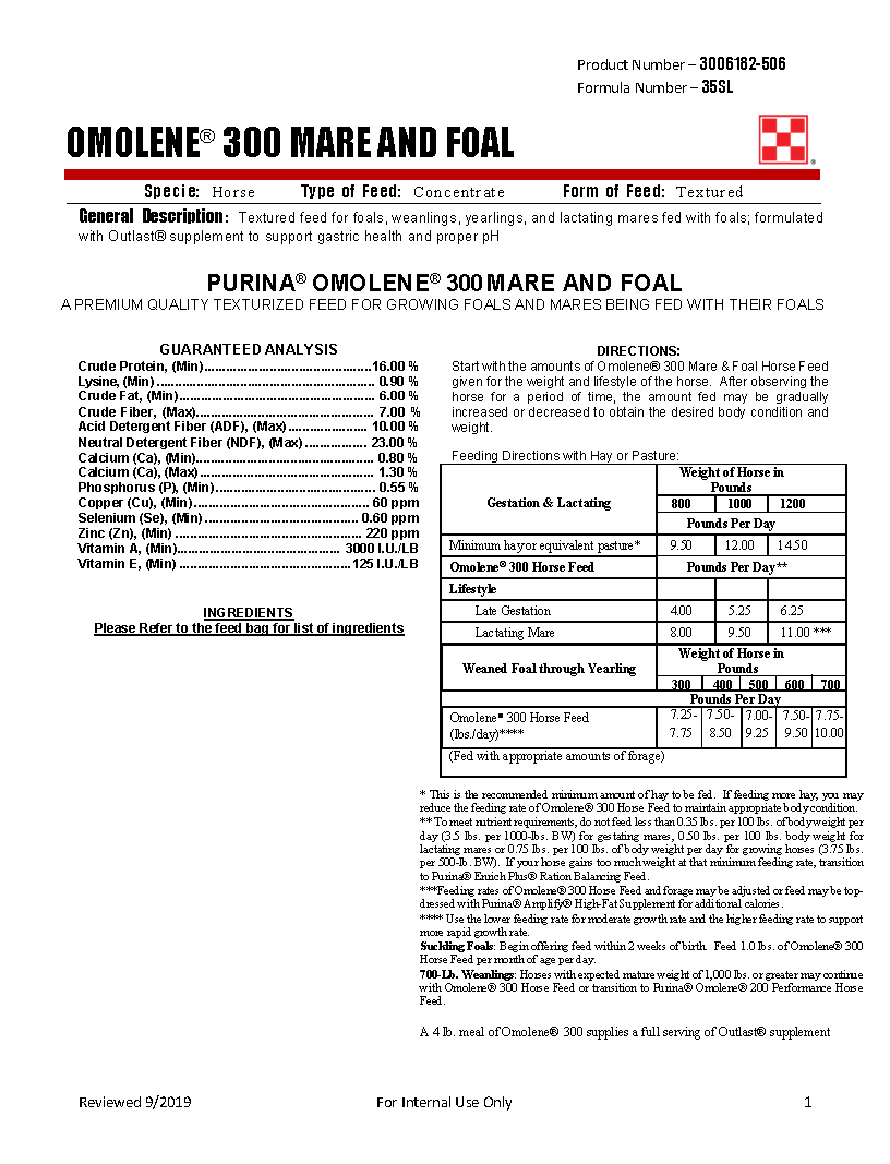 PURINA OMOLENE 300 MARE & FOAL - 50#