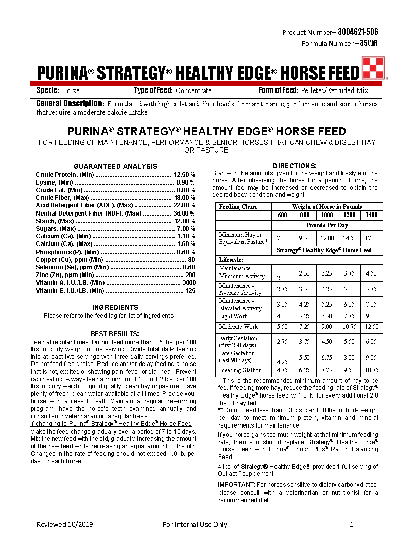 PURINA STRATEGY HEALTHY EDGE TEXTURED FEED - 50#