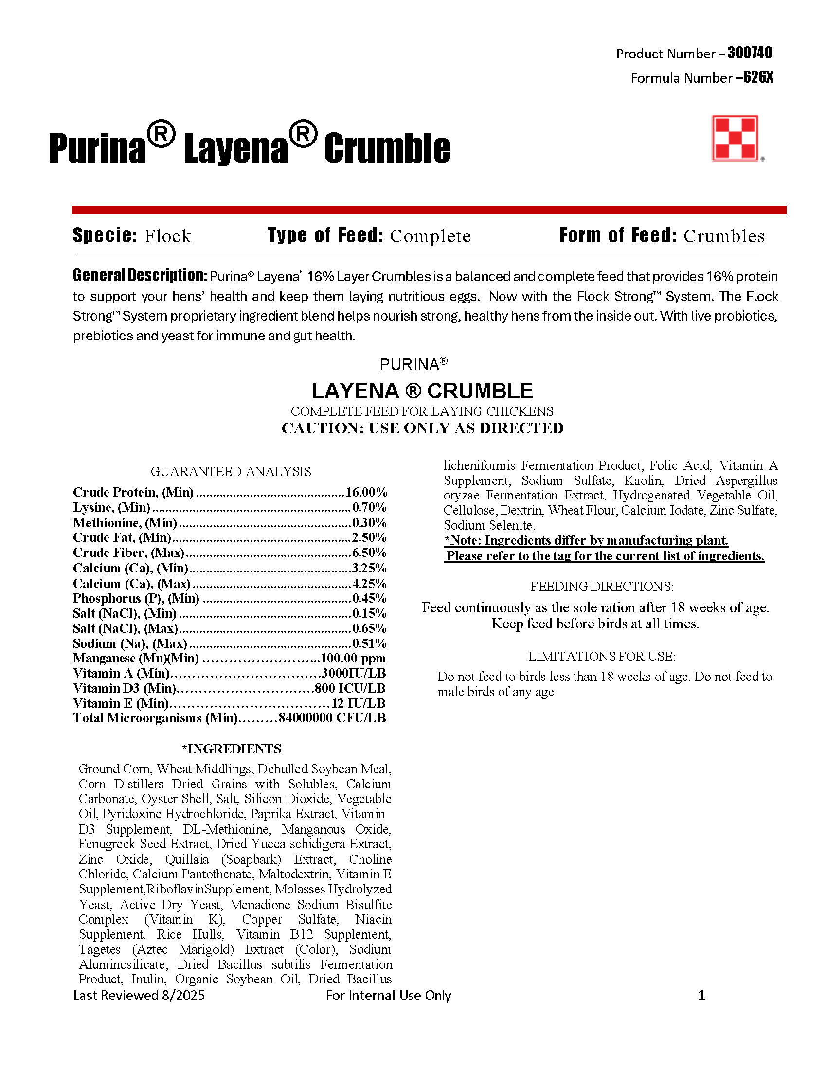 PURINA LAYENA 16% EGG CRUMBLES - 50#