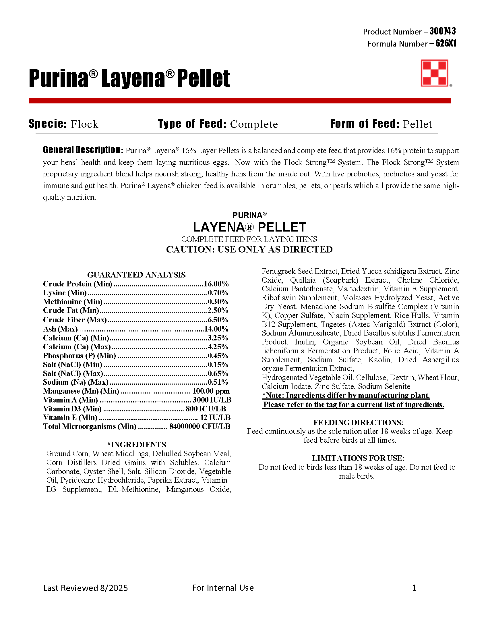 PURINA LAYENA 16% EGG PELLETS - 50#