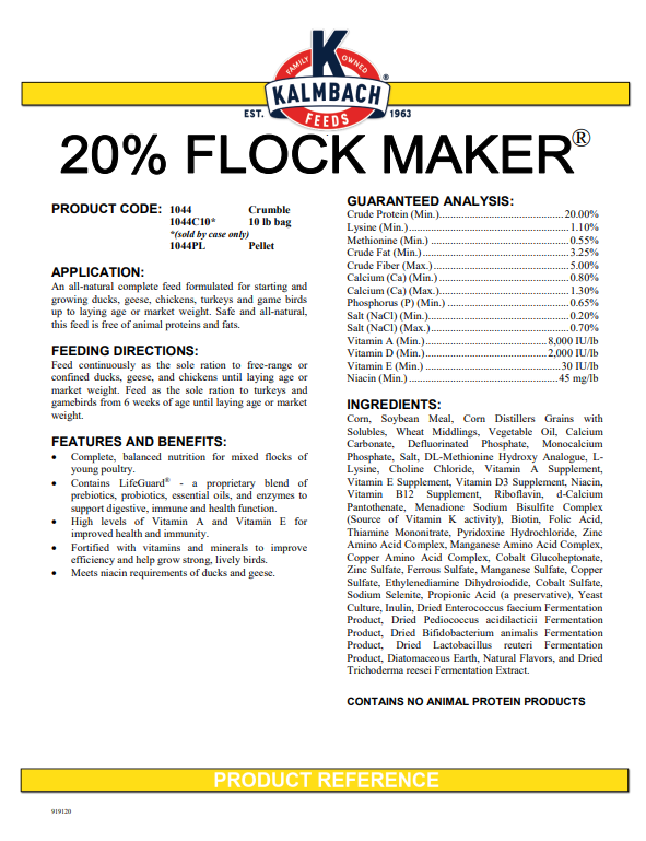 KALMBACH 20% FLOCK MAKER PELLETS - 50#