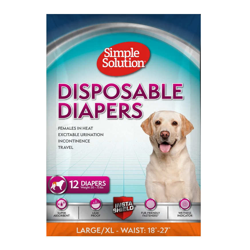 SIMPLE SOLUTION DISPOSABLE DOG DIAPERS 12CT - LG/XL