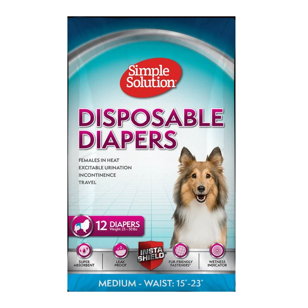 SIMPLE SOLUTION DISPOSABLE DOG DIAPERS 12CT - MD