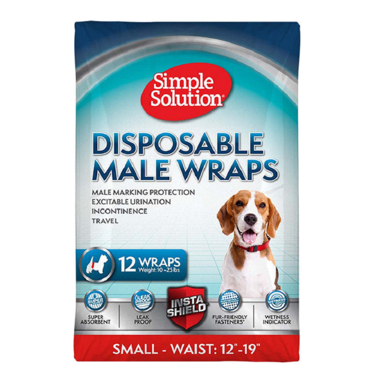 SIMPLE SOLUTION DISPOSABLE MALE DOG WRAPS 12CT - SM