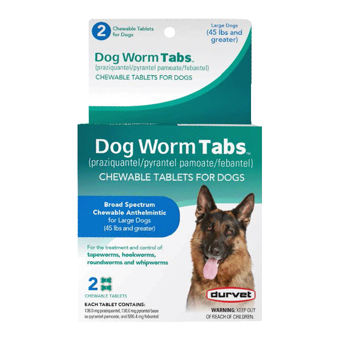 DURVET DOG WORM TABS FOR DOGS OVER 45LB 2PK