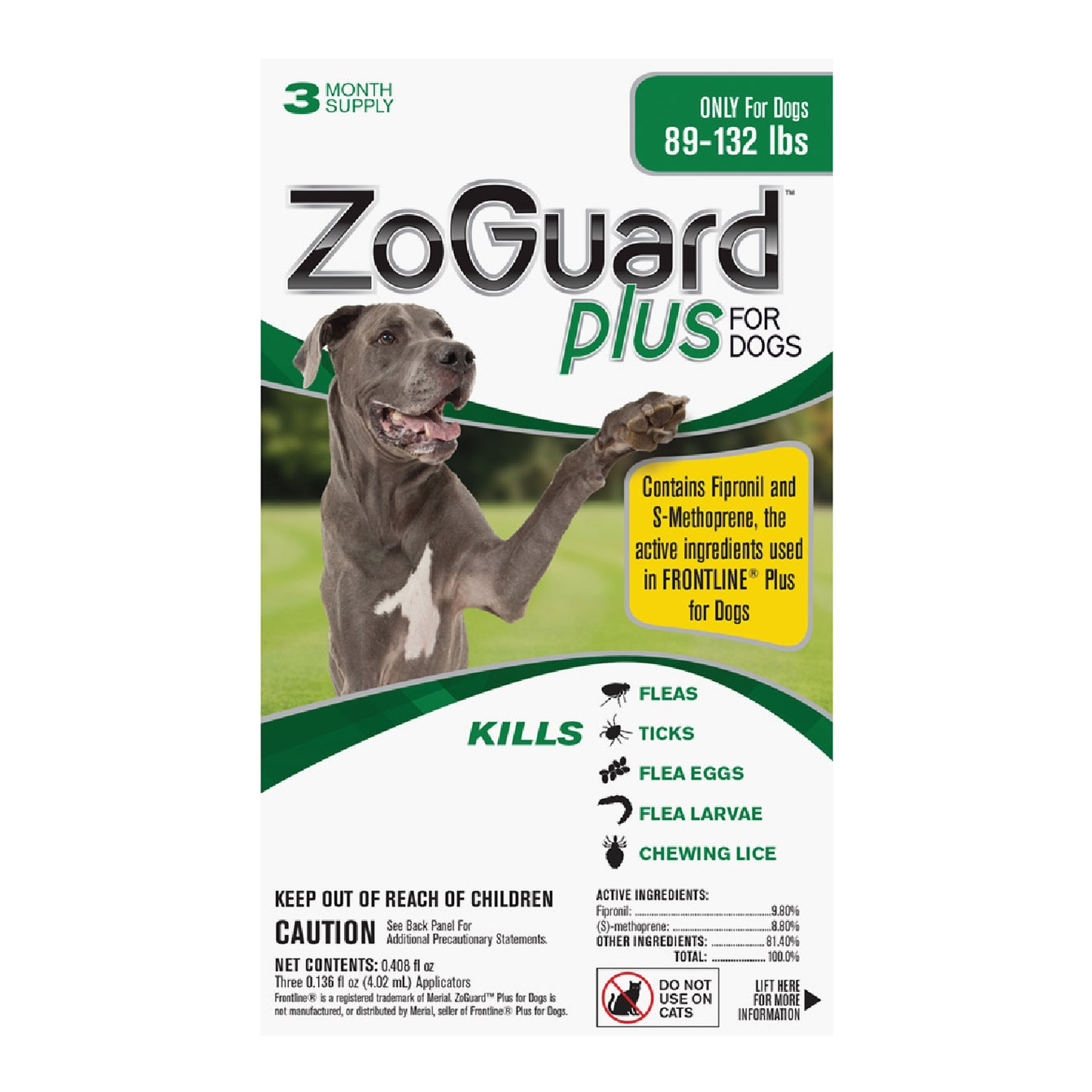 ZOGUARD PLUS FLEA & TICK FOR DOGS 89-132LB 3PK