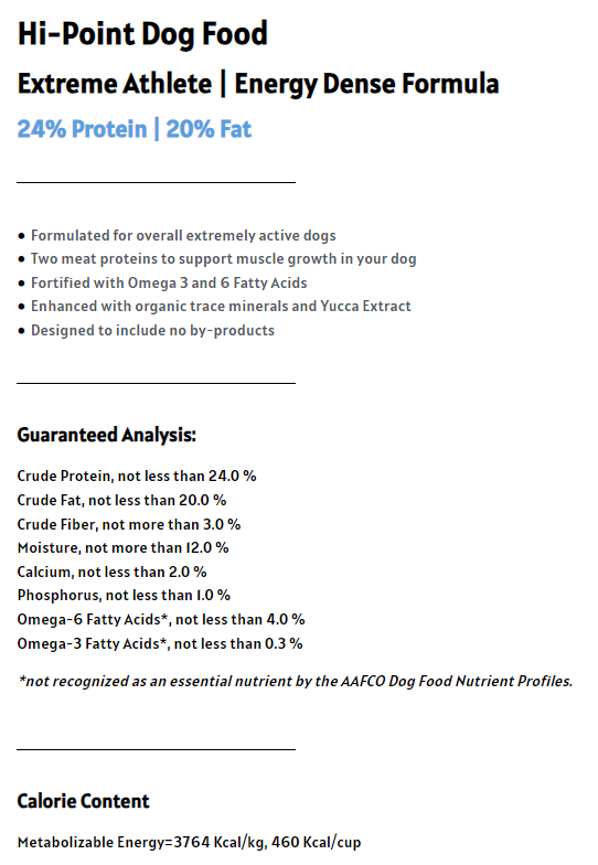 HI POINT DOG FOOD 24-20 50LB